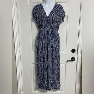 Cost Plus World Market Navy and White Striped Jumpsuit